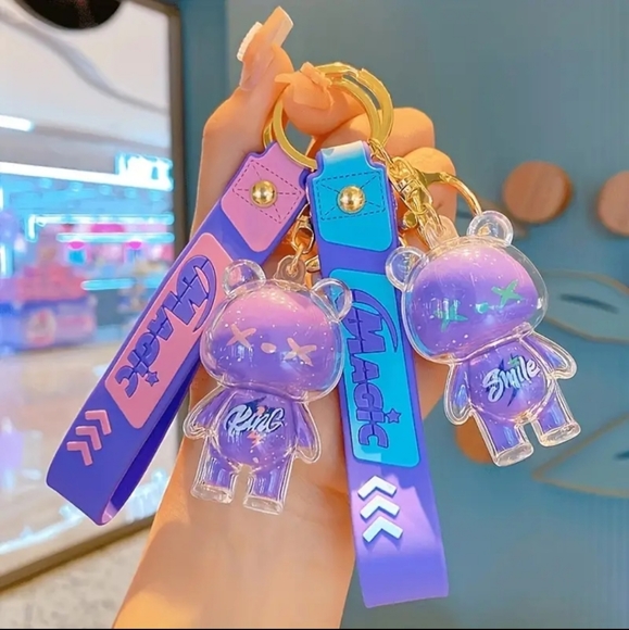 🆕️ Pink & Purple Space Bear Keychain/Wristlet - Picture 1 of 4